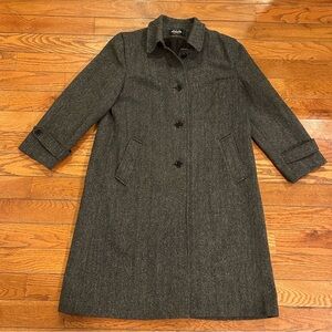 80s Herringbone Peacoat Winter Jacket Wool Trench Coat Ski Vintage Women's Large